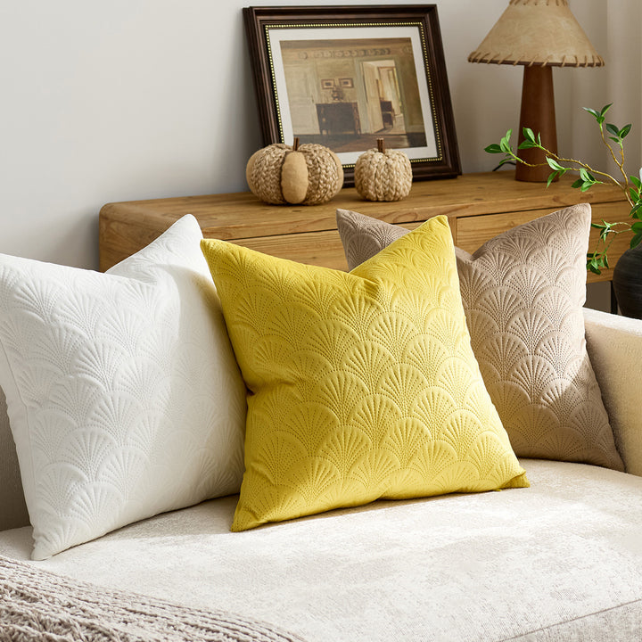 Embroidered Scallop-Pattern Cotton Decorative Throw Pillow Cover
