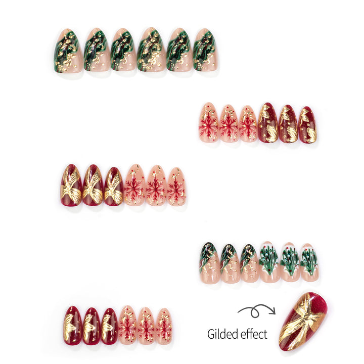 Festive Christmas-Themed Press-On Nail Art