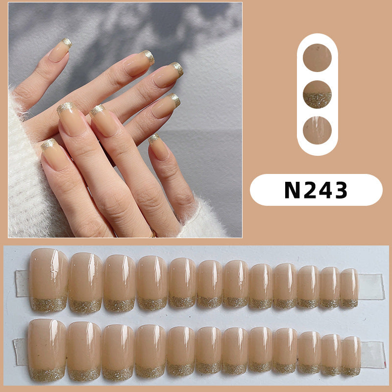 Elegant French Tip Press-On Nails Set with Glitter Accents