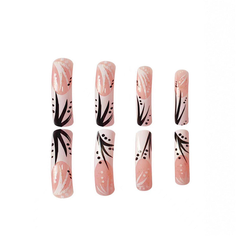 Artistic Press-On Nail Art Set with Floral and Abstract Design Kalsten