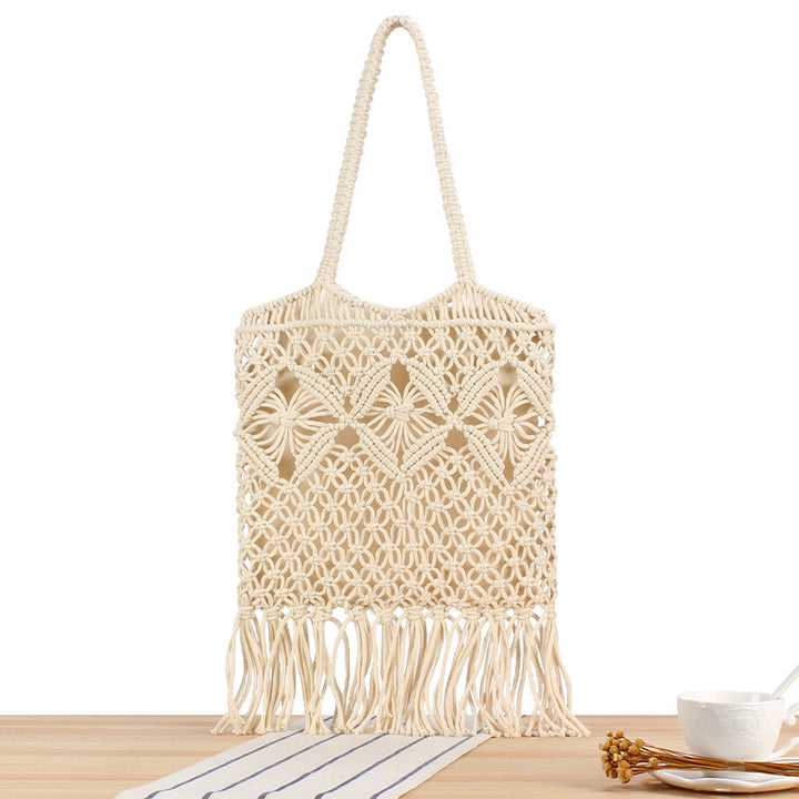 Macrame Tote Bag with Decorative Fringes Kalsten