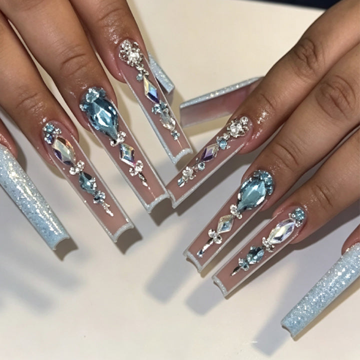 Decorative Long Press-On Nails with Gem Accents Kalsten