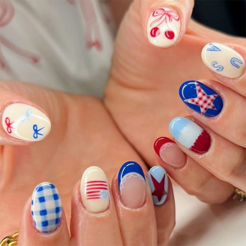 Decorative Press-On Nail Art Set with Geometric Patterns