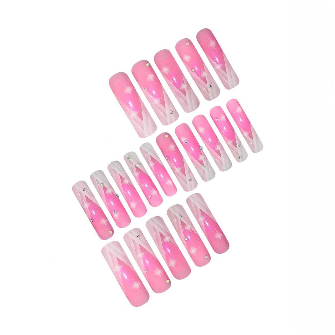 Long Acrylic Nail Extensions with Glitter Accents Kalsten