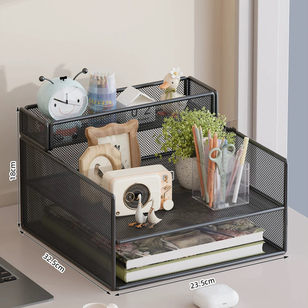 Multi-Tiered Mesh Desktop Organizer with Document Holders Kalsten