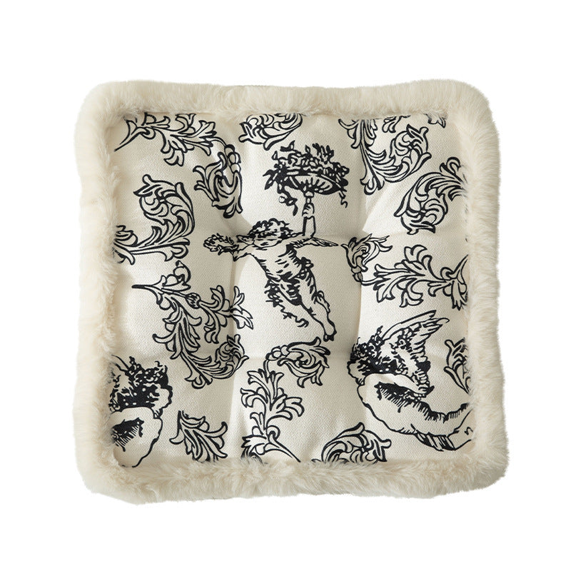 Square seat cushion with quilted upholstery and faux fur border