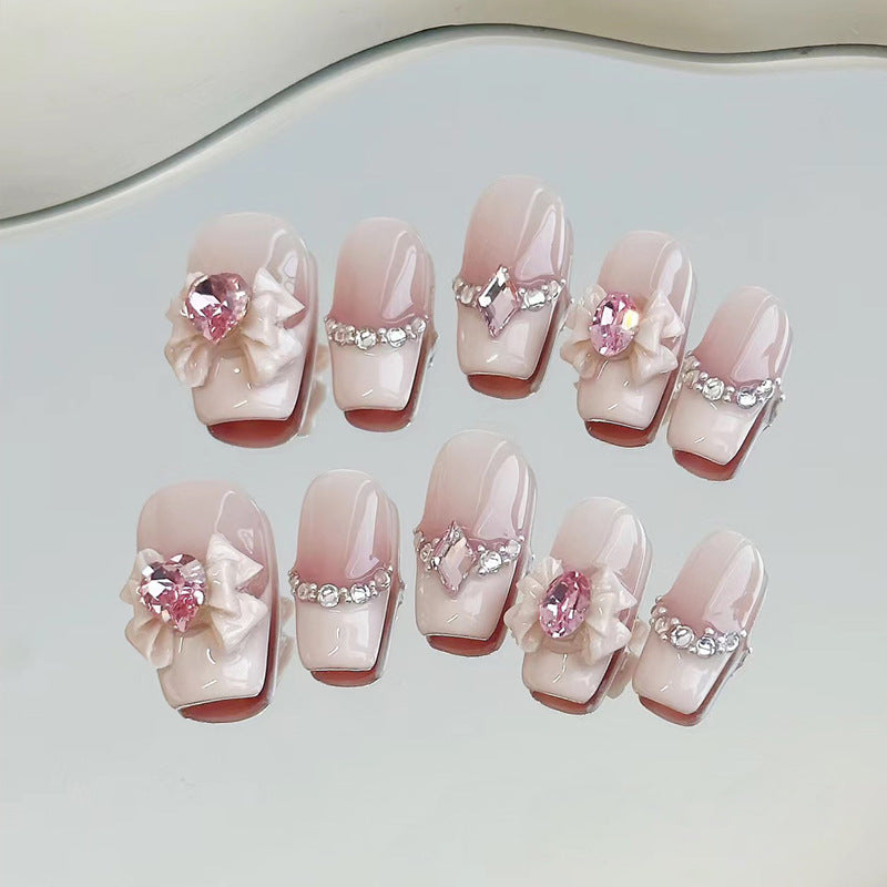 Glamorous Press-On Nail Set with Decorative Gemstone Accents Kalsten