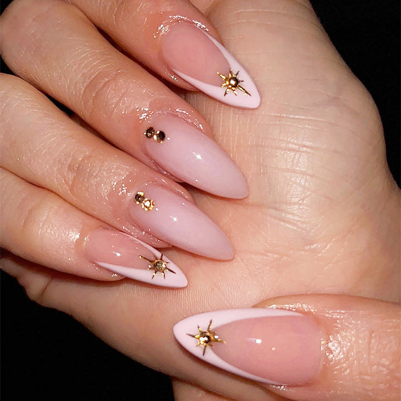 Stylish Press-On Nail Art Set with Floral and Gem Accents Kalsten