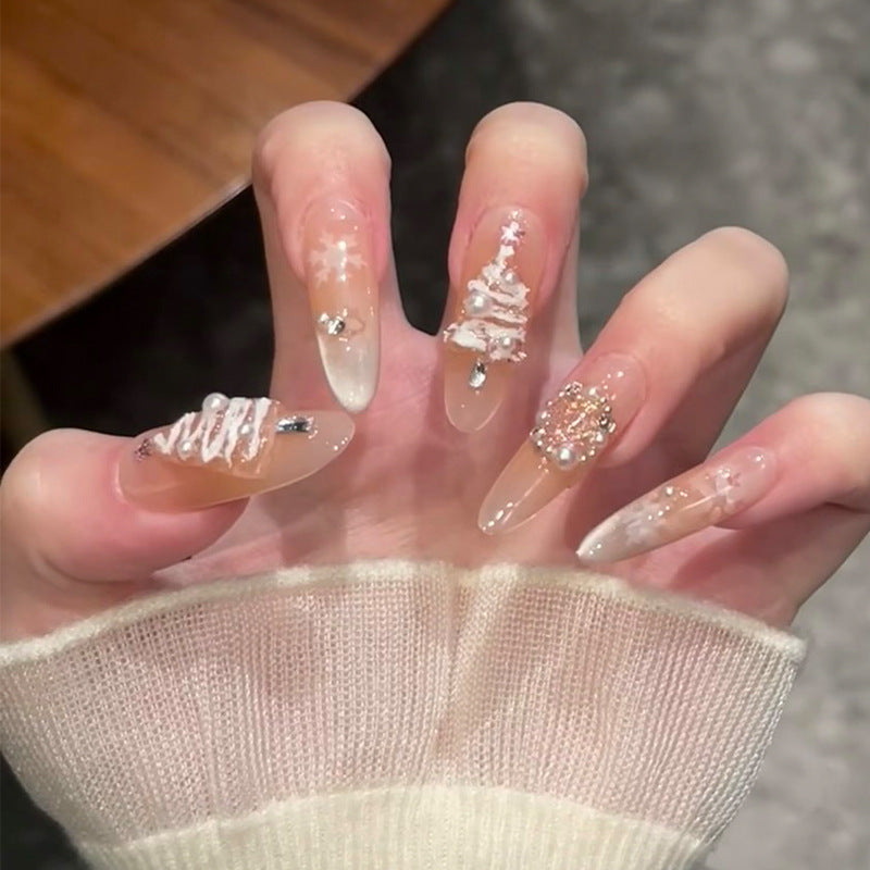 Stylish Press-On Nail Set with Elegant Glitter Accents Kalsten