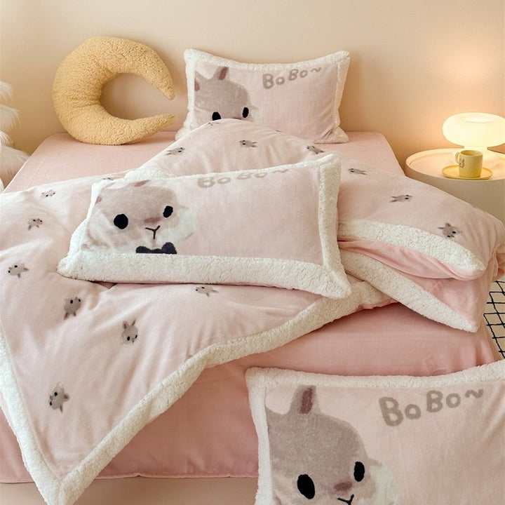 Cozy teddy plush bedding set with Sherpa trim