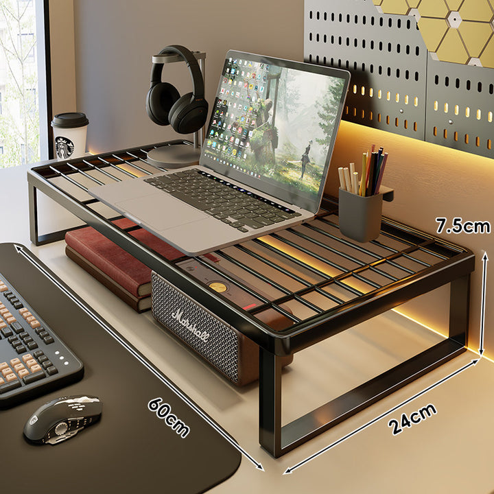 Ventilated Metal Desk Riser Shelf with Open Grid Surface and Under-Storage