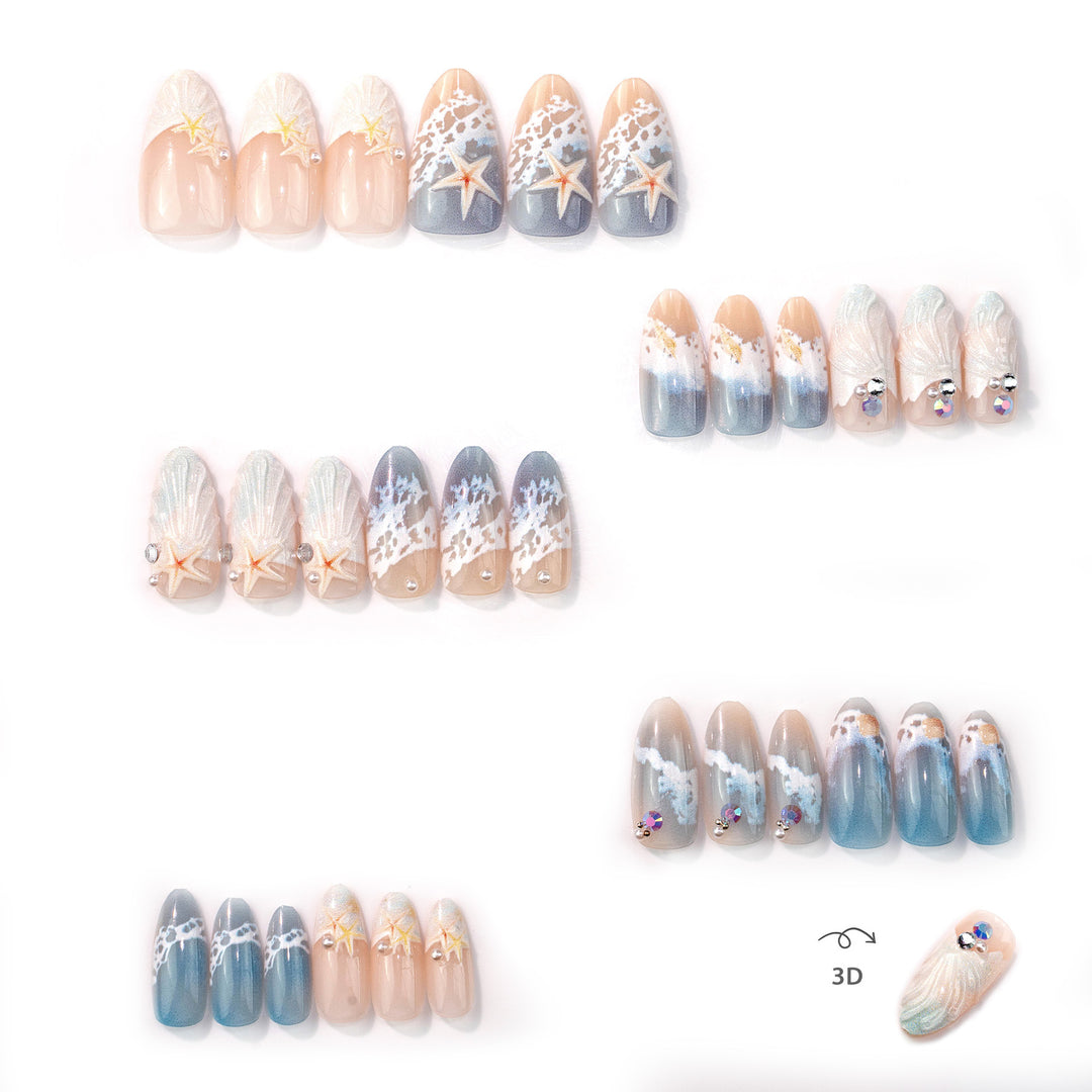 Coastal-Themed Press-On Nail Art Set