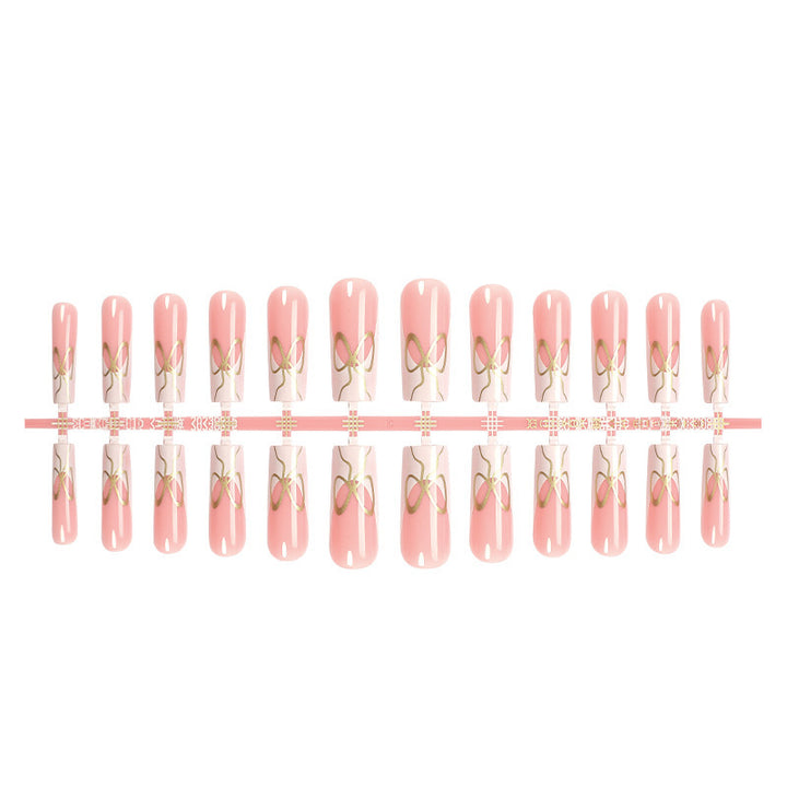 Decorative Press-On Nail Set with Artistic Bow Designs kalsten