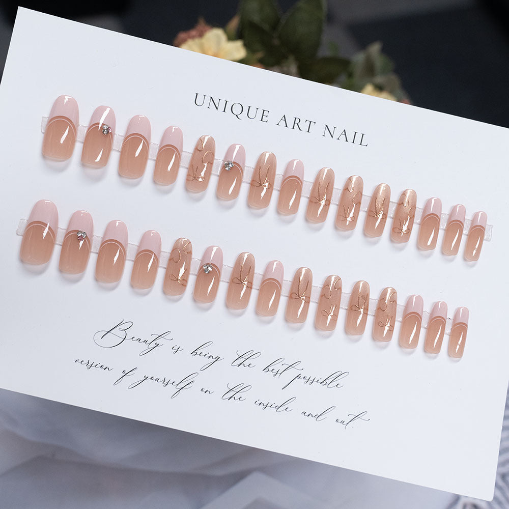 Elegant French Tip Press-On Nails Set with Decorative Accents