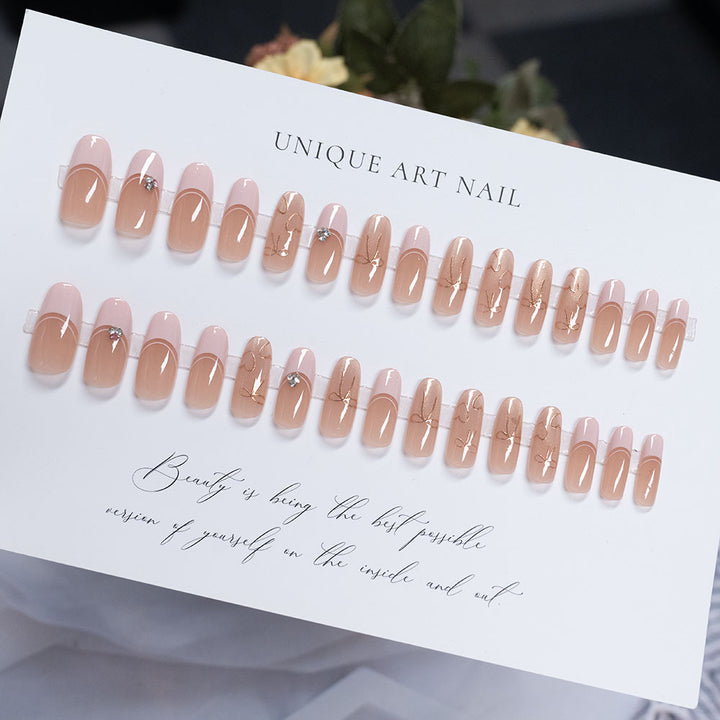 Elegant French Tip Press-On Nails Set with Decorative Accents