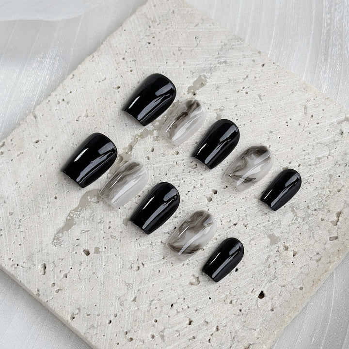 Artistic Gel Press-On Nail Set with Marble and Glossy Finish