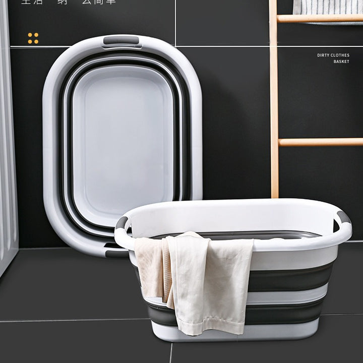 Folding bath and laundry tub with non-slip bottom and ergonomic handles