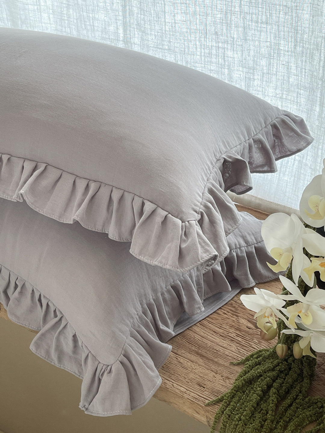 Ruffled Linen Pillowcase Set with Soft Washed Linen Texture
