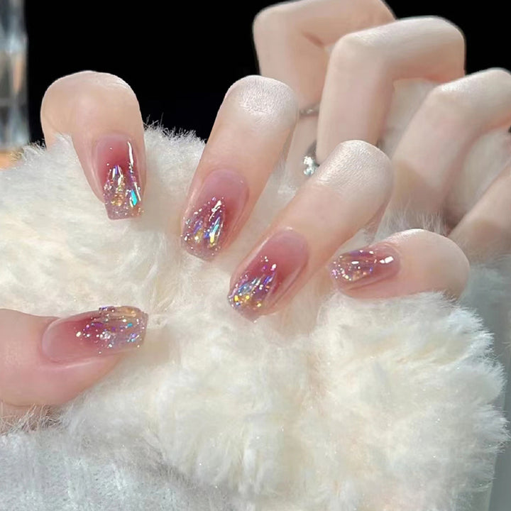 Artistic Press-On Nail Set with Glitter and Ombre Effects Kalsten