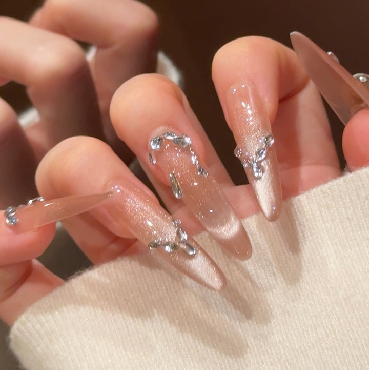 Glamorous Crystal-Studded Stiletto Press-On Nails Kalsten