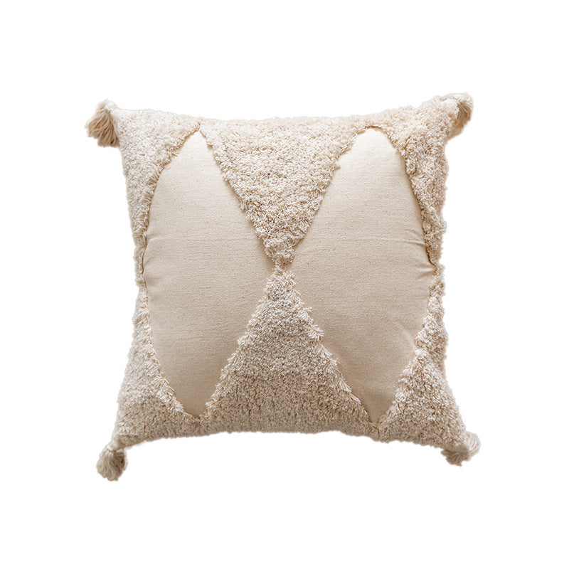 Textured Moroccan Shag Diamond Tassel Throw Pillow Cover