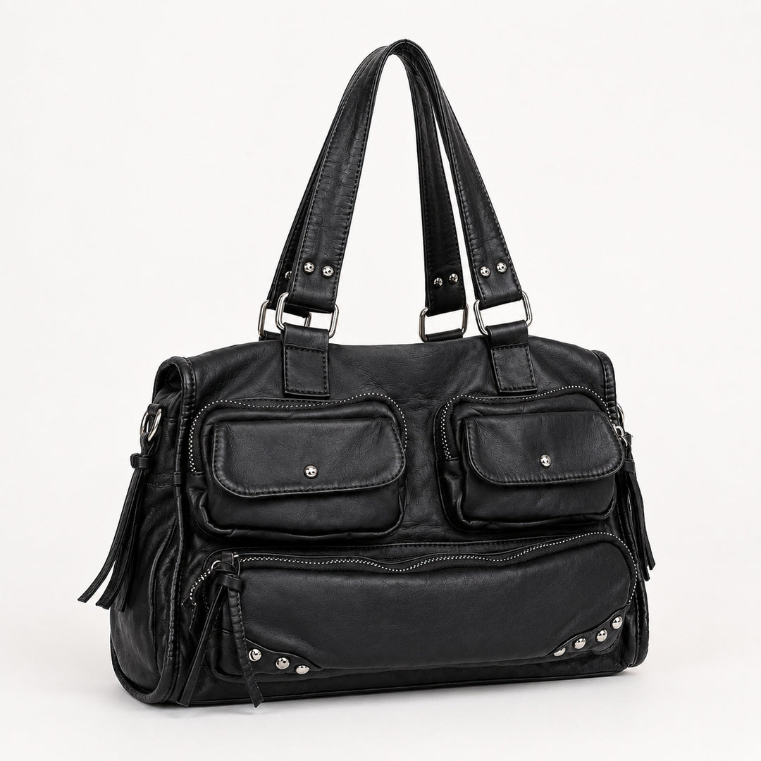 Multi-Pocket Leather Satchel Bag