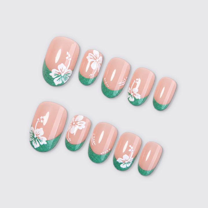 Art nail set with floral patterns and glittering accents Kalsten