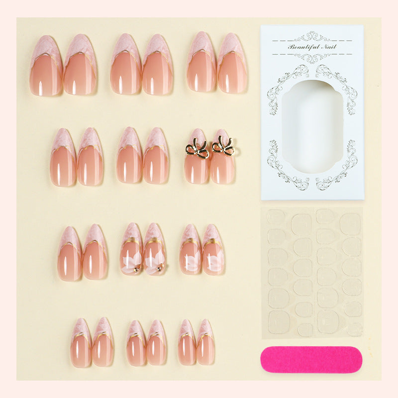 Elegant Press-On Nail Art Set with Decorative Bow Accents Kalsten