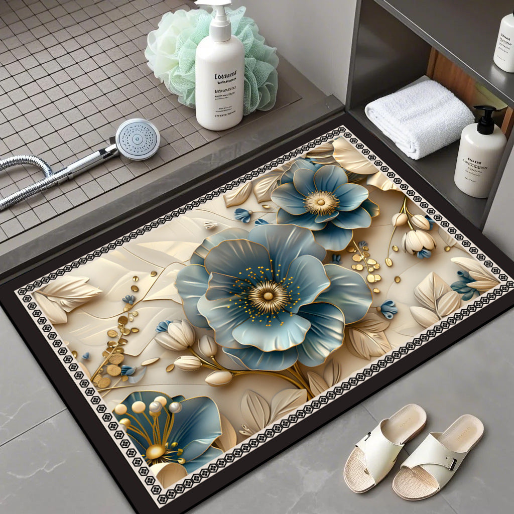 Floral Patterned Memory Foam Bath Mat Kalsten