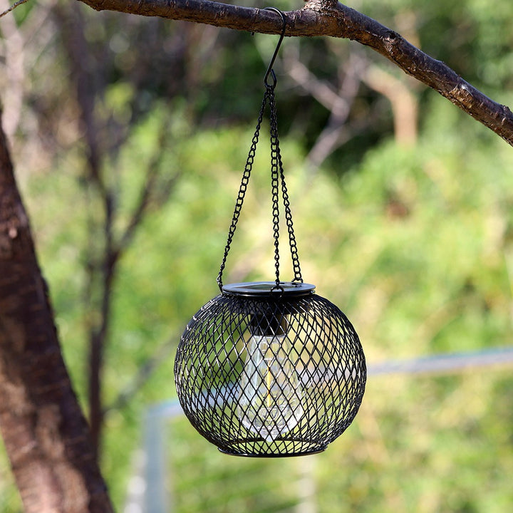 Solar Hanging Outdoor Lanterns With Vintage-Style LED Filament Bulb And Metal Cage Waterproof Suspension Kalsten