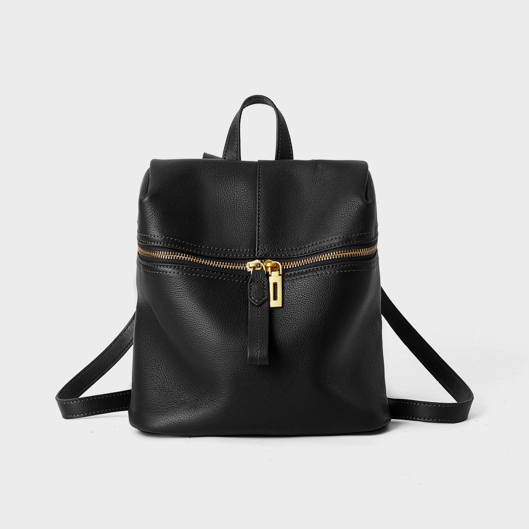 Small Structured Pebbled Leather Mini Backpack with Front Zip Pocket and Top Handle