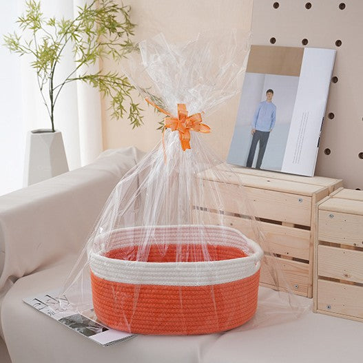 Natural storage basket with ribbons Kalsten