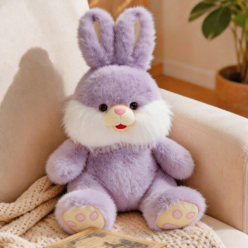 Plush Bunny Sitting Cuddle Companion with Fluffy Cheek Ruffs & Embroidered Paw Pads Kalsten