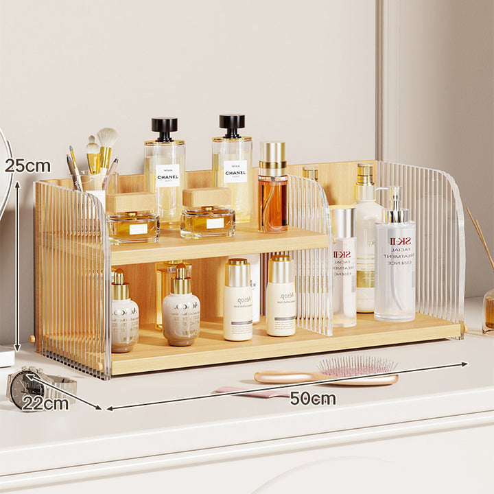 Two-Tier Countertop Beauty and Skincare Organizer with Adjustable Middle Shelf and Vertical Wire Panels