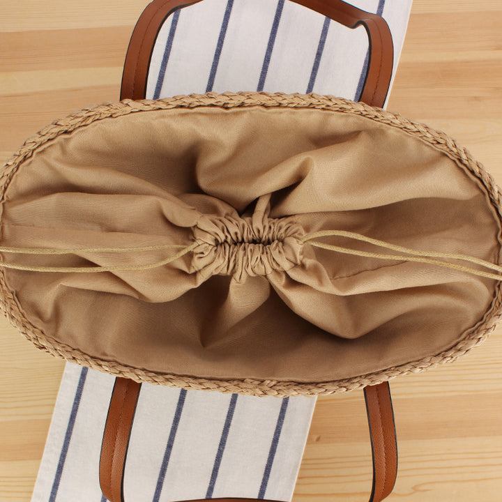 Handbag Made of Natural Wicker with Leather Handles Kalsten