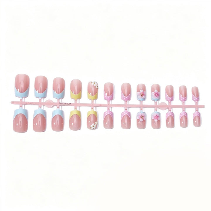 Acrylic nail set with floral accents and colorful tips Kalsten