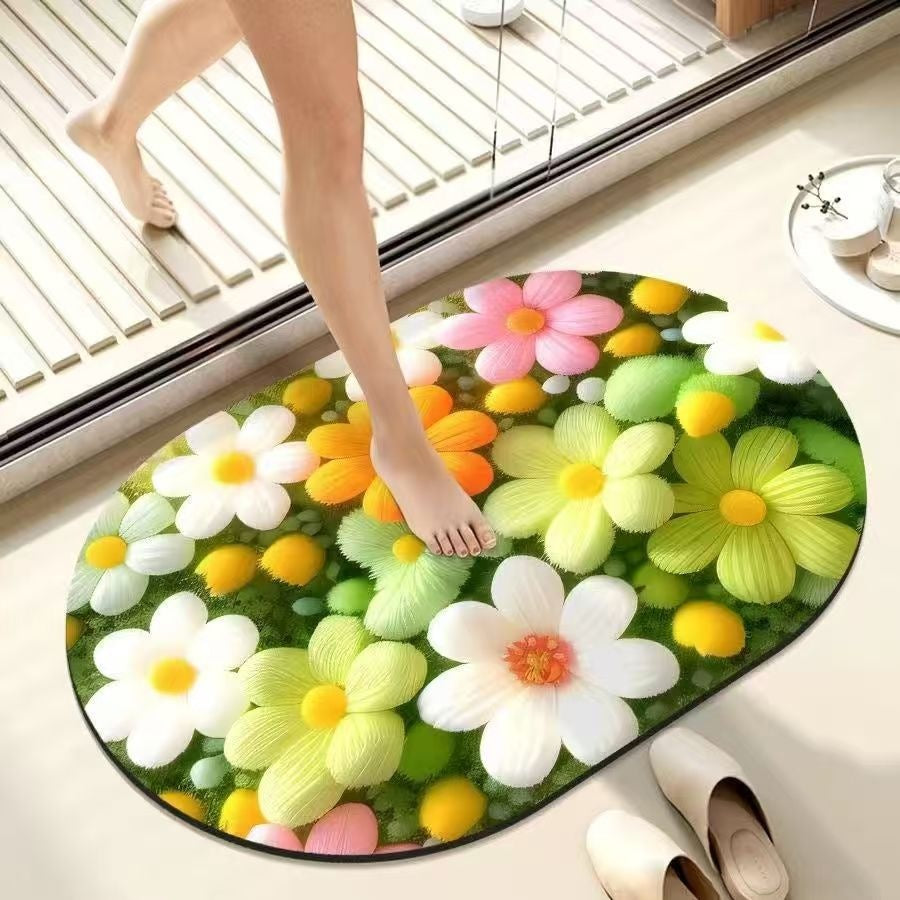 Floral Memory Foam Bath Mat Kalsten