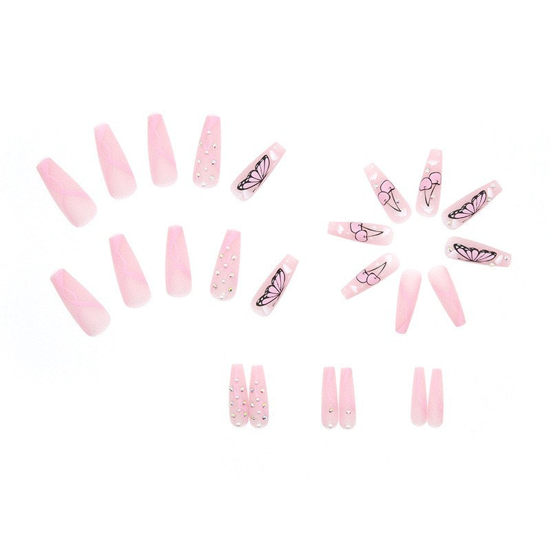 Decorative Press-On Nail Art Set with Butterfly Accents