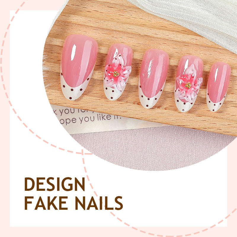Artificial nail set with delicate flower and glitter pattern Kalsten