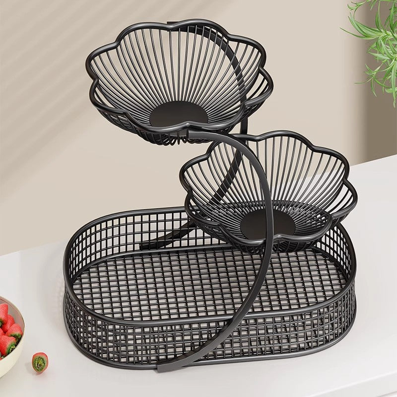 Elevated Mesh Metal Fruit Bowl Pedestal Organizer