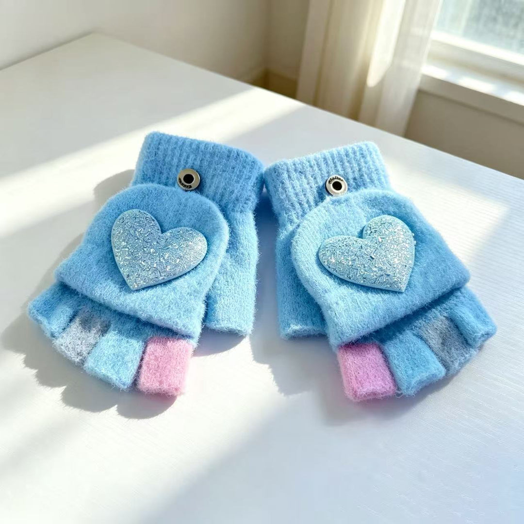 Heart Embellished Fingerless Gloves Kalsten