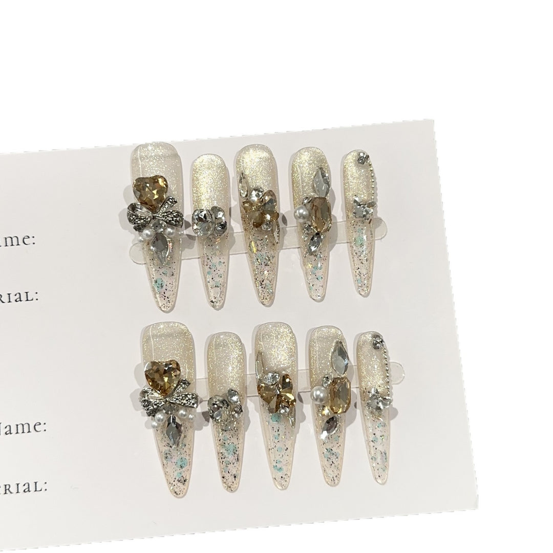 Elegant Stiletto Press-On Nail Set with Gemstone Accents