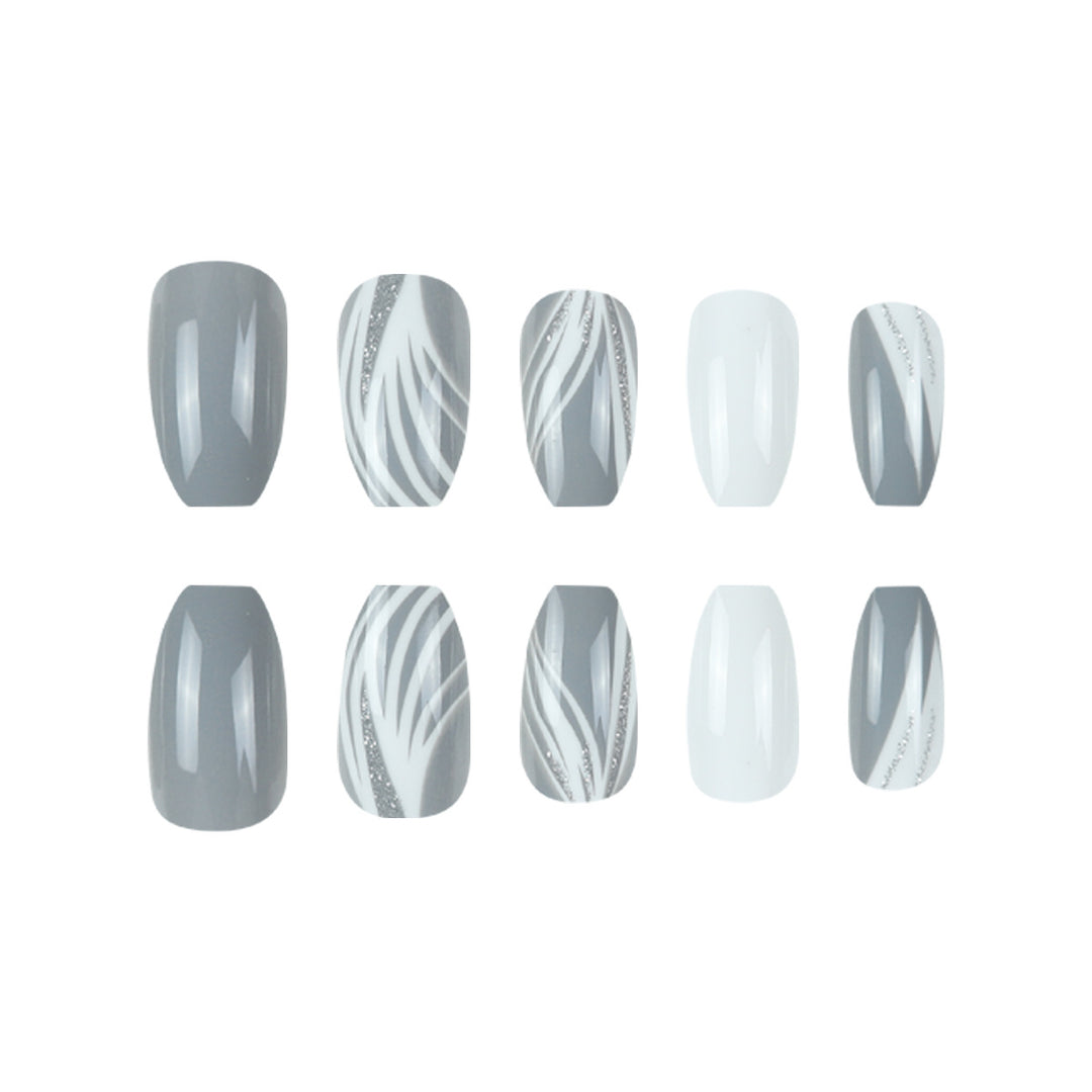 Glossy Stiletto Press-On Nail Set with Glittered Design Kalsten