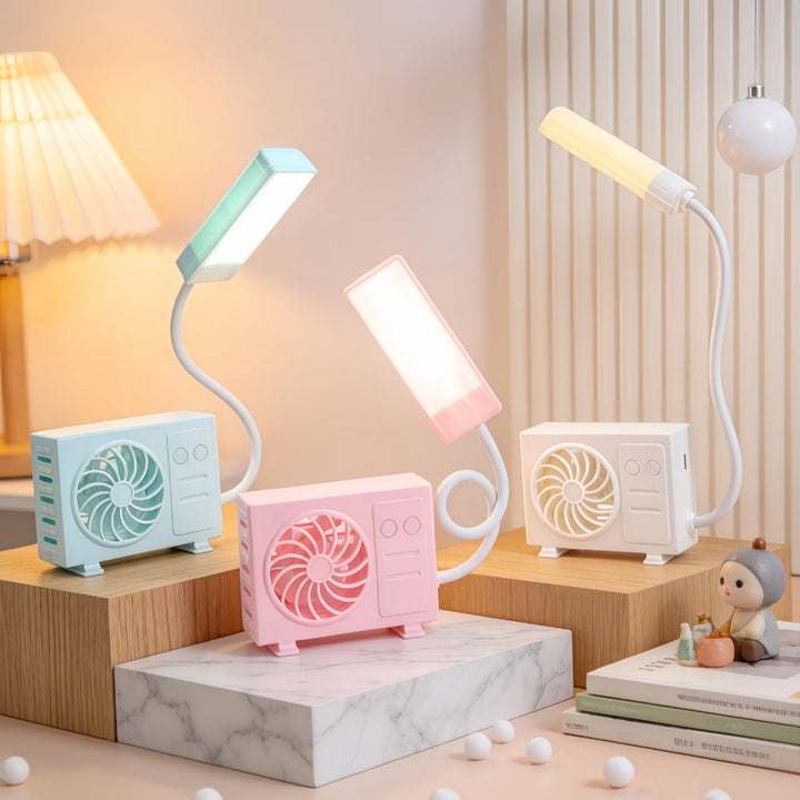 Ladies multifunctional table lamp with integrated fan and USB charging ports Kalsten