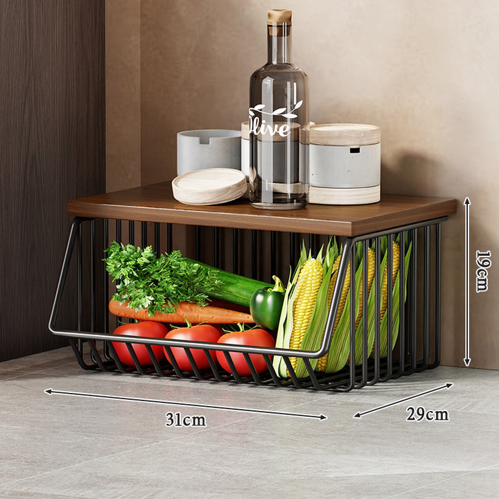Slim Vertical Rolling Wire Produce and Pantry Organizer Cart with Wood Top