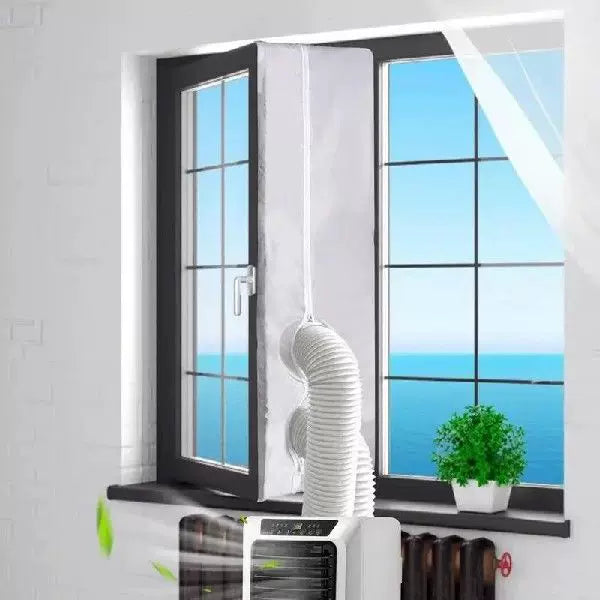 Unisex one size adjustable window ventilation adapter kit for portable air conditioners with zipper fabric panel and hook and loop tape Kalsten