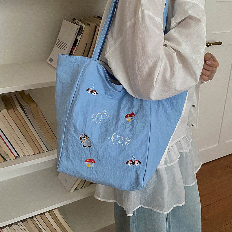 Artistic Dog Embroidered Tote Bag