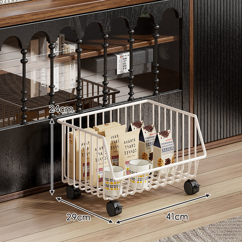 Four-Tier Tall Rolling Wire Pantry and Mug Storage Cart with Deep Slanted Baskets