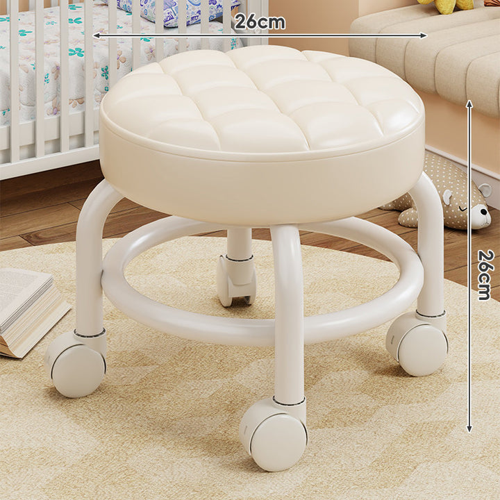 Round Tufted Padded Swivel Stool with Rolling Casters and Circular Footrest