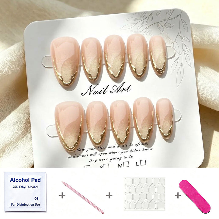 Elegant Press-On Nail Set with Gold Accents